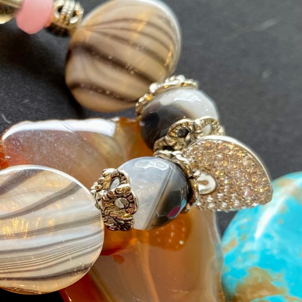 Black Onyx, Rose & Smokey Quartz and Mother-of-Pearl Precious Stone Bracelet